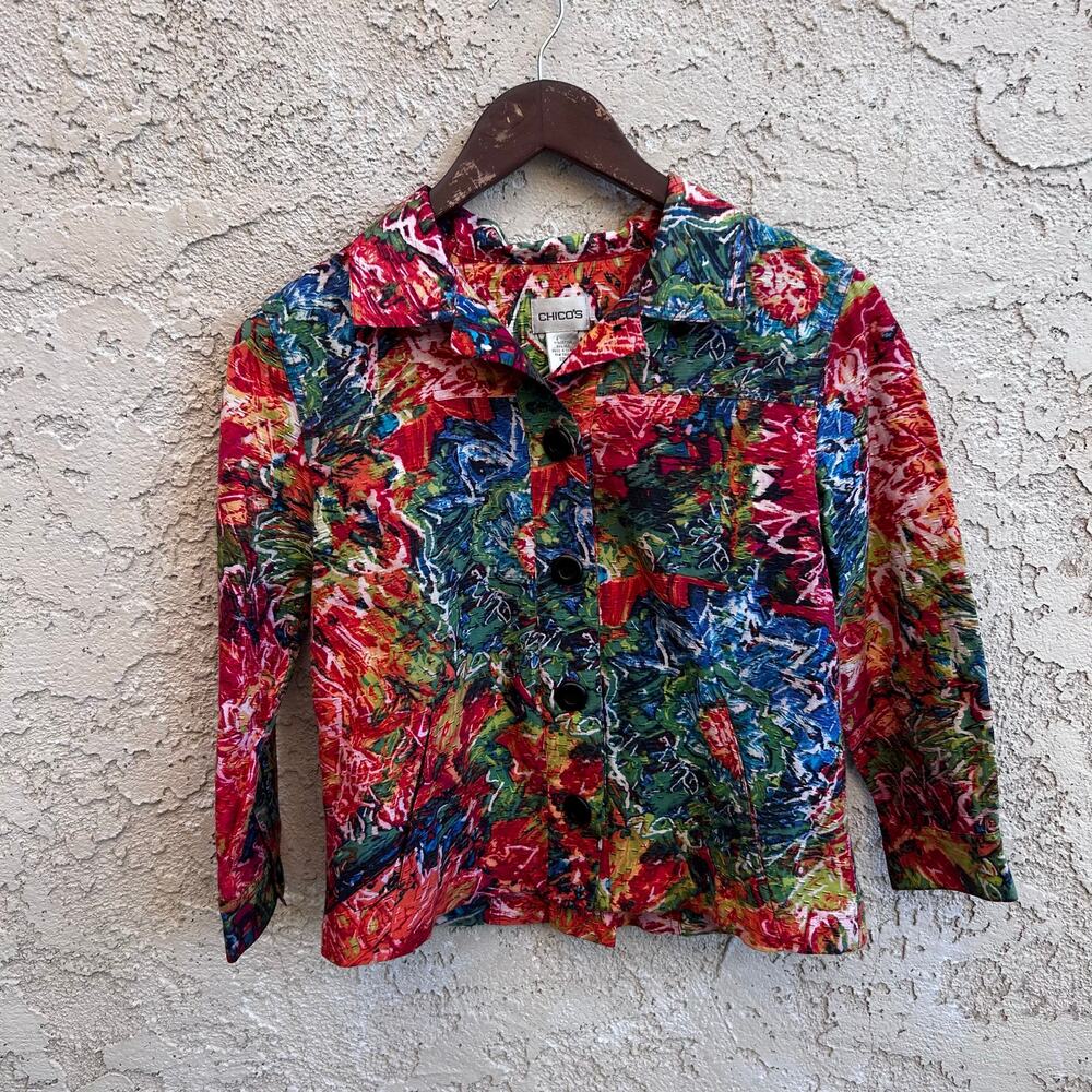 Vintage Chico’s Abstract Paint Print Jacket Size 0 (Small)